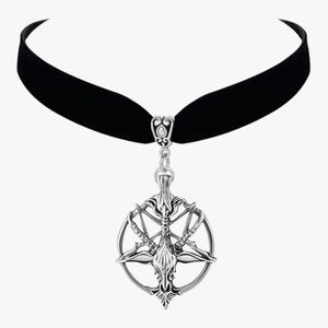 Silver Pendant Black Choker Necklace